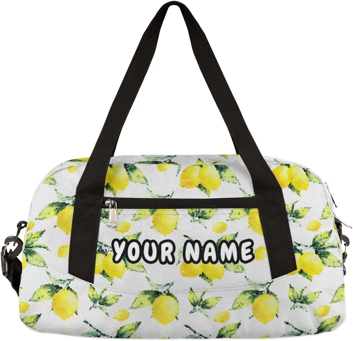 Lemon Leaves Personalized Kids Duffel Bag for Girls Boys, Lemon Debris Custom Name Dance Bag Overnight Small Duffel Bag Carry On Weekend Sports Travel Bag for School Practice Gymnastics Ballet