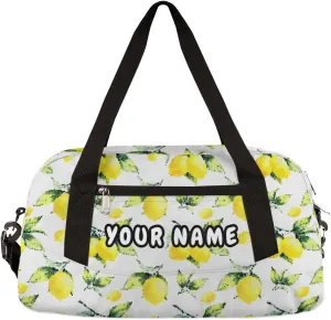 Lemon Leaves Personalized Kids Duffel Bag for Girls Boys, Lemon Debris Custom Name Dance Bag Overnight Small Duffel Bag Carry On Weekend Sports Travel Bag for School Practice Gymnastics Ballet