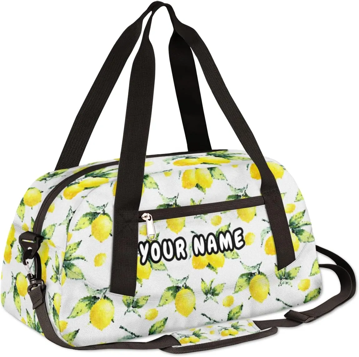 Lemon Leaves Personalized Kids Duffel Bag for Girls Boys, Lemon Debris Custom Name Dance Bag Overnight Small Duffel Bag Carry On Weekend Sports Travel Bag for School Practice Gymnastics Ballet