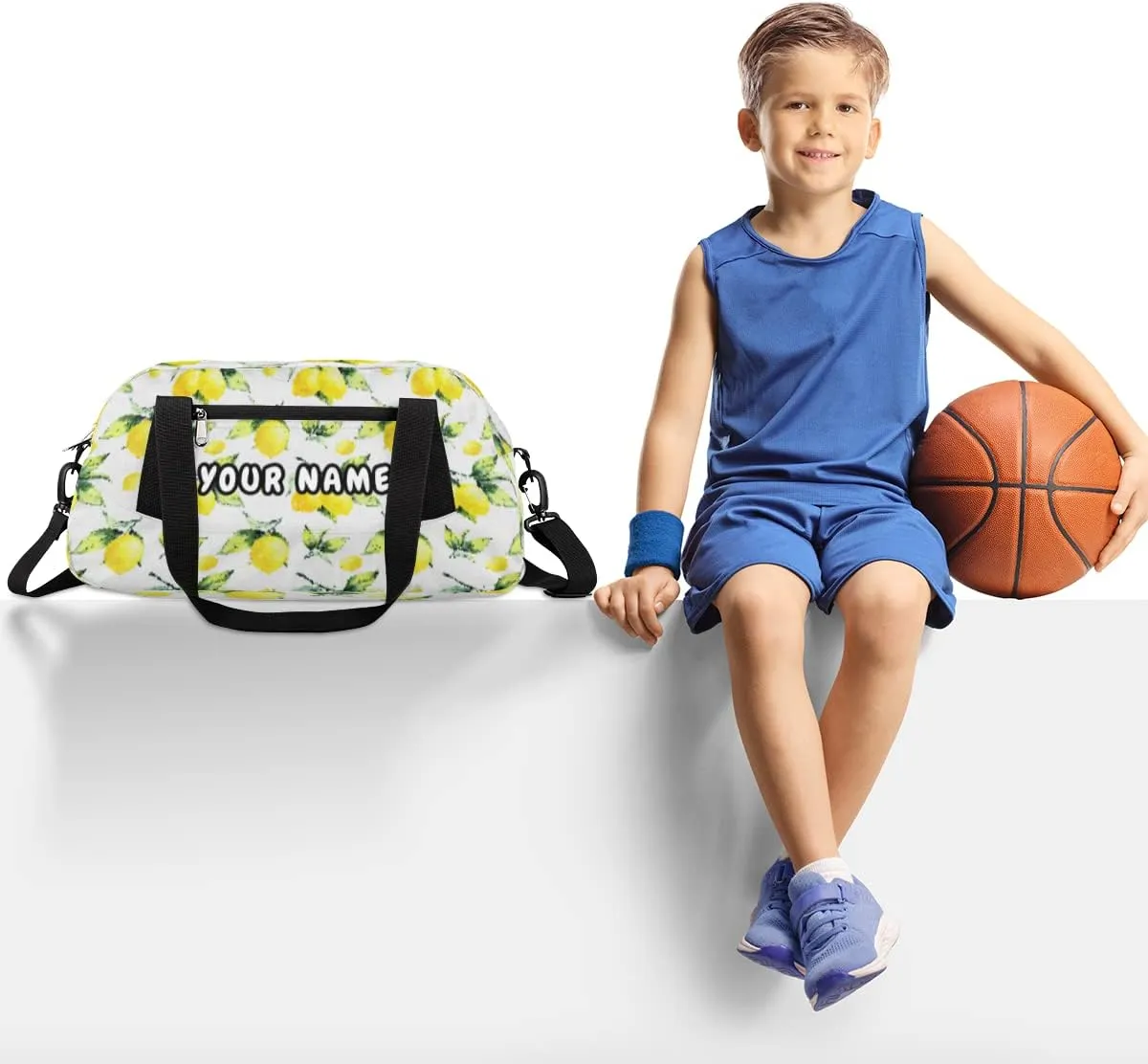 Lemon Leaves Personalized Kids Duffel Bag for Girls Boys, Lemon Debris Custom Name Dance Bag Overnight Small Duffel Bag Carry On Weekend Sports Travel Bag for School Practice Gymnastics Ballet