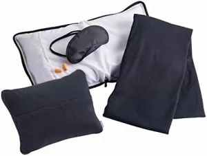 Lewis N. Clark Ultimate Comfort Set   Portable Travel Kit for Airplane, Includes Inflatable Pillow   Zippered Carrying Case, Cozy Fleece Blanket, Eye Mask for Sleeping & Foam Ear Plugs, Black