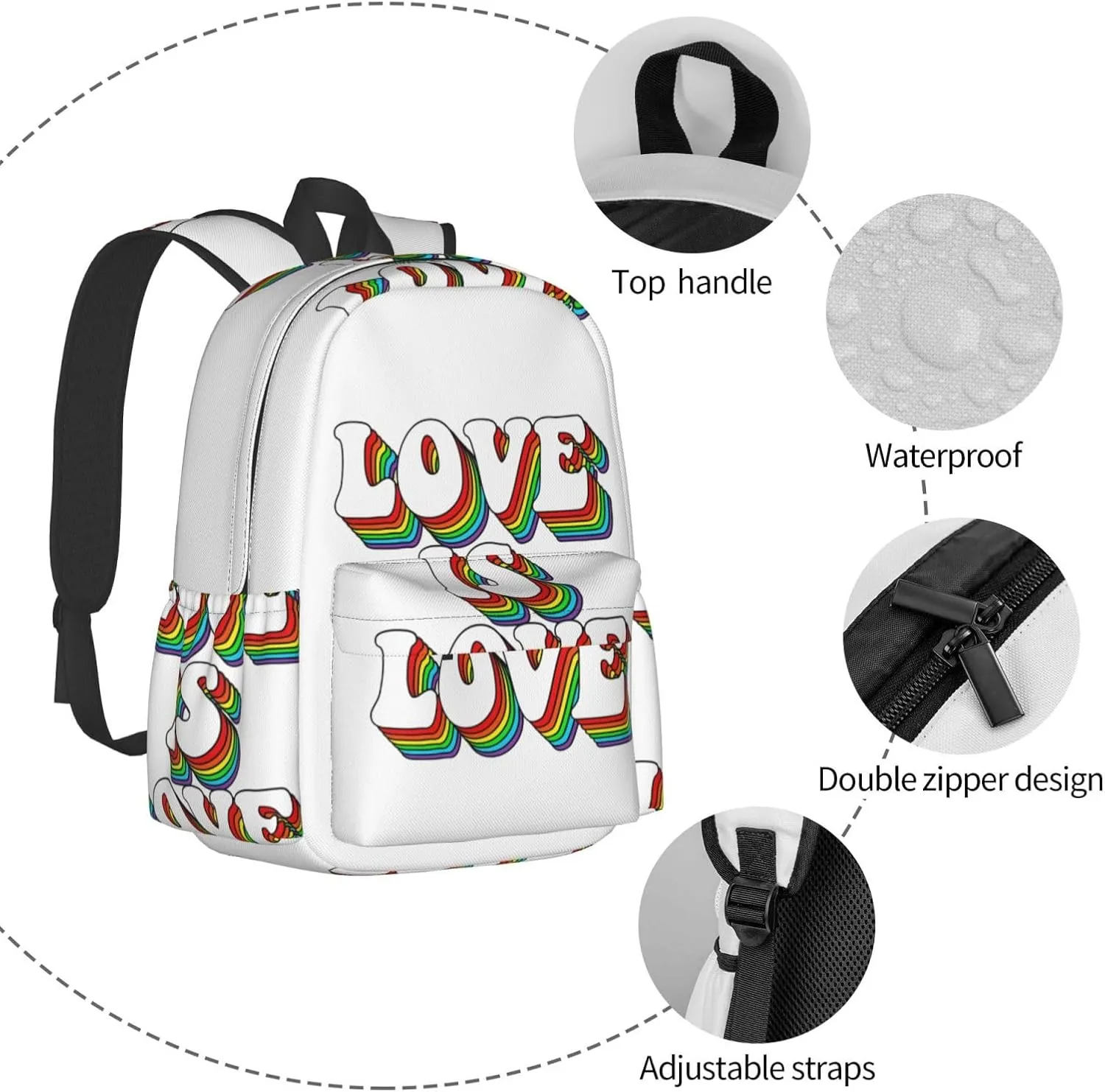 Lgbt Pride Rainbow Gay Love Is Love Rainbow Laptop Backpack Shoulder Bag Laptop Pack Travel Backpacks Commuter Back Pack Casual Daypack Bags With Side Pockets