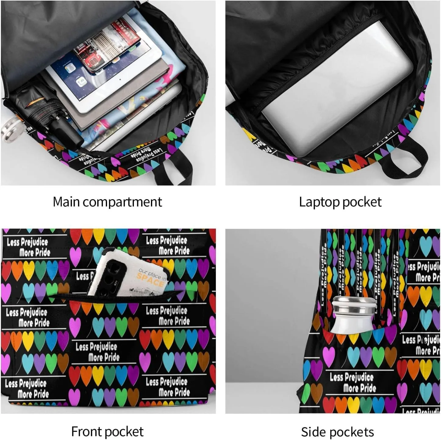 Lgbt Pride Rainbow Gay More Pride Less Prejudice Laptop Backpack Shoulder Bag Laptop Pack Travel Backpacks Commuter Back Pack Casual Daypack Bags With Side Pockets