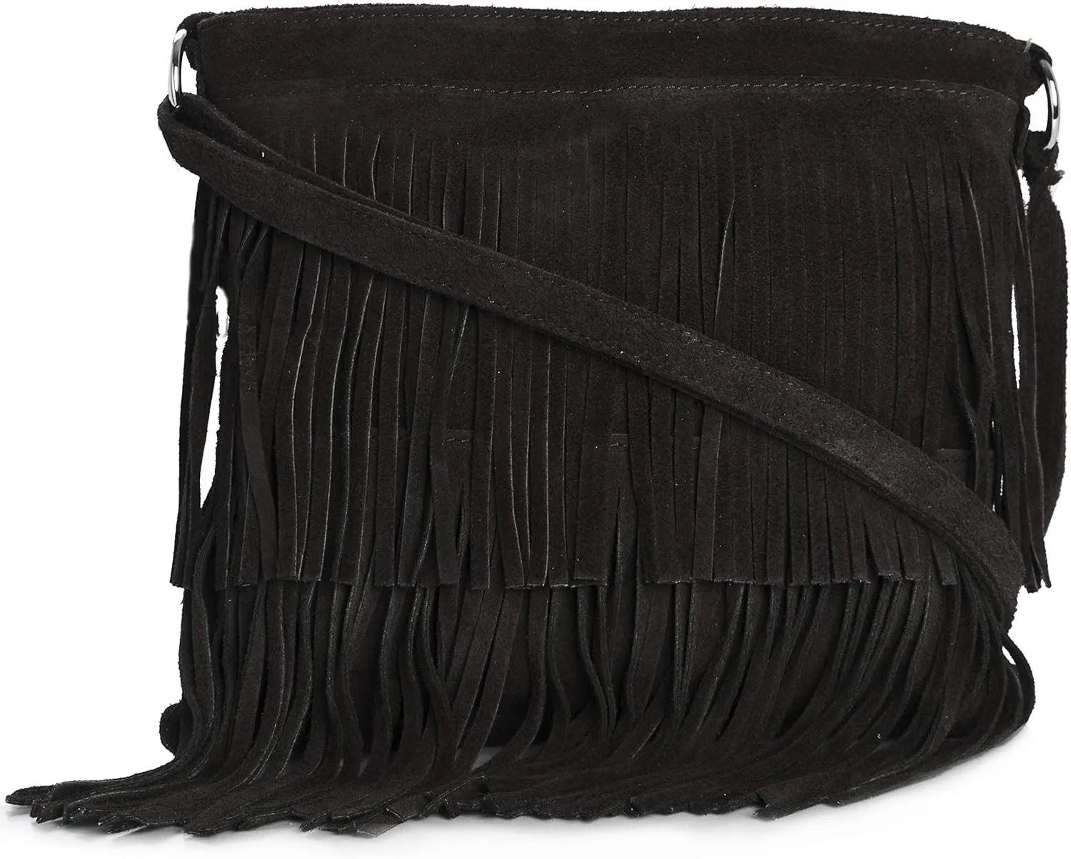 LiaTalia Womens Fringe Handbag - Real Italian Suede Leather - Tassle Effect Shoulder Bag in Medium Size - Ashley