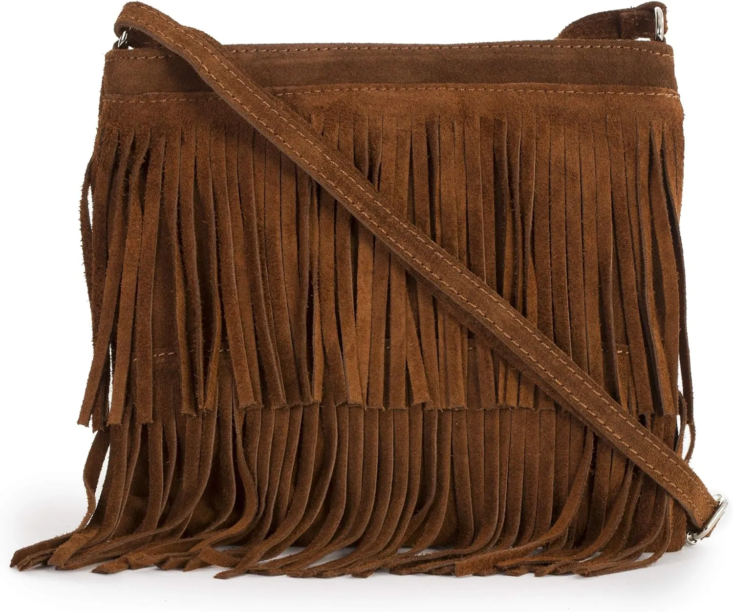 LiaTalia Womens Fringe Handbag - Real Italian Suede Leather - Tassle Effect Shoulder Bag in Medium Size - Ashley