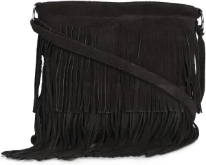 LiaTalia Womens Fringe Handbag - Real Italian Suede Leather - Tassle Effect Shoulder Bag in Medium Size - Ashley