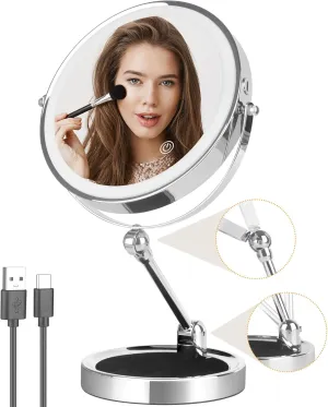 Lighted Makeup Mirror, 1X/10X Lighted Magnifying Mirror, 360 Rotate Makeup Mirror with Lights and Magnification, Double Sided Make up Mirror with Lighting, 3 Colors Brightness Adjustable
