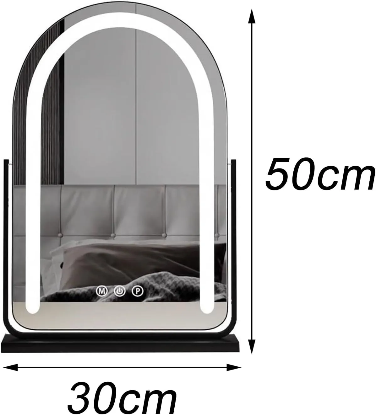 Lighted Makeup Mirror, Hollywood Vanity Mirror with Lights, Three Color Lighting Modes, Smart Touch Control, with Brightness Adjustable, 360°Rotation Tabletop Makeup Mirror(Gold,30x50cm)