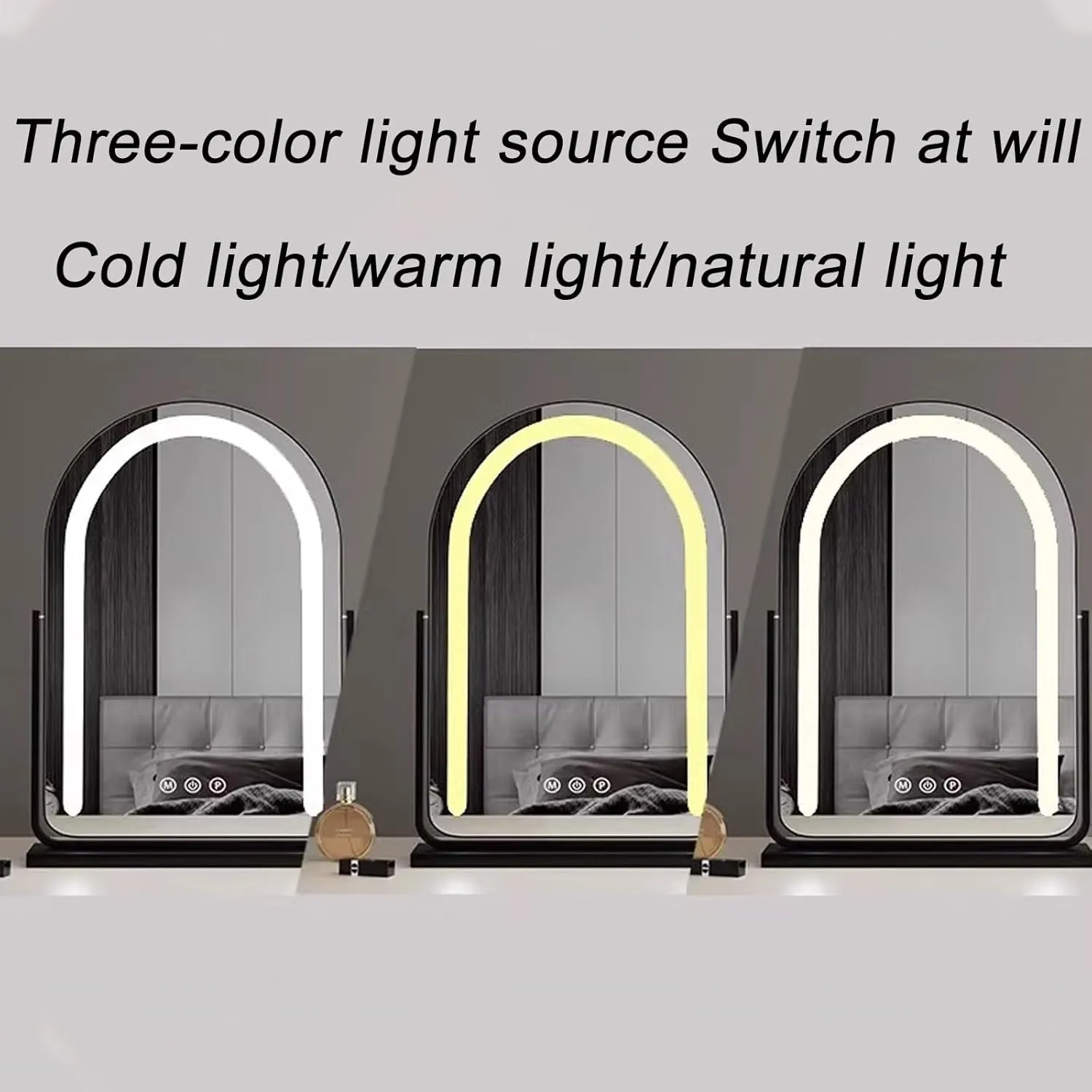 Lighted Makeup Mirror, Hollywood Vanity Mirror with Lights, Three Color Lighting Modes, Smart Touch Control, with Brightness Adjustable, 360°Rotation Tabletop Makeup Mirror(Gold,30x50cm)