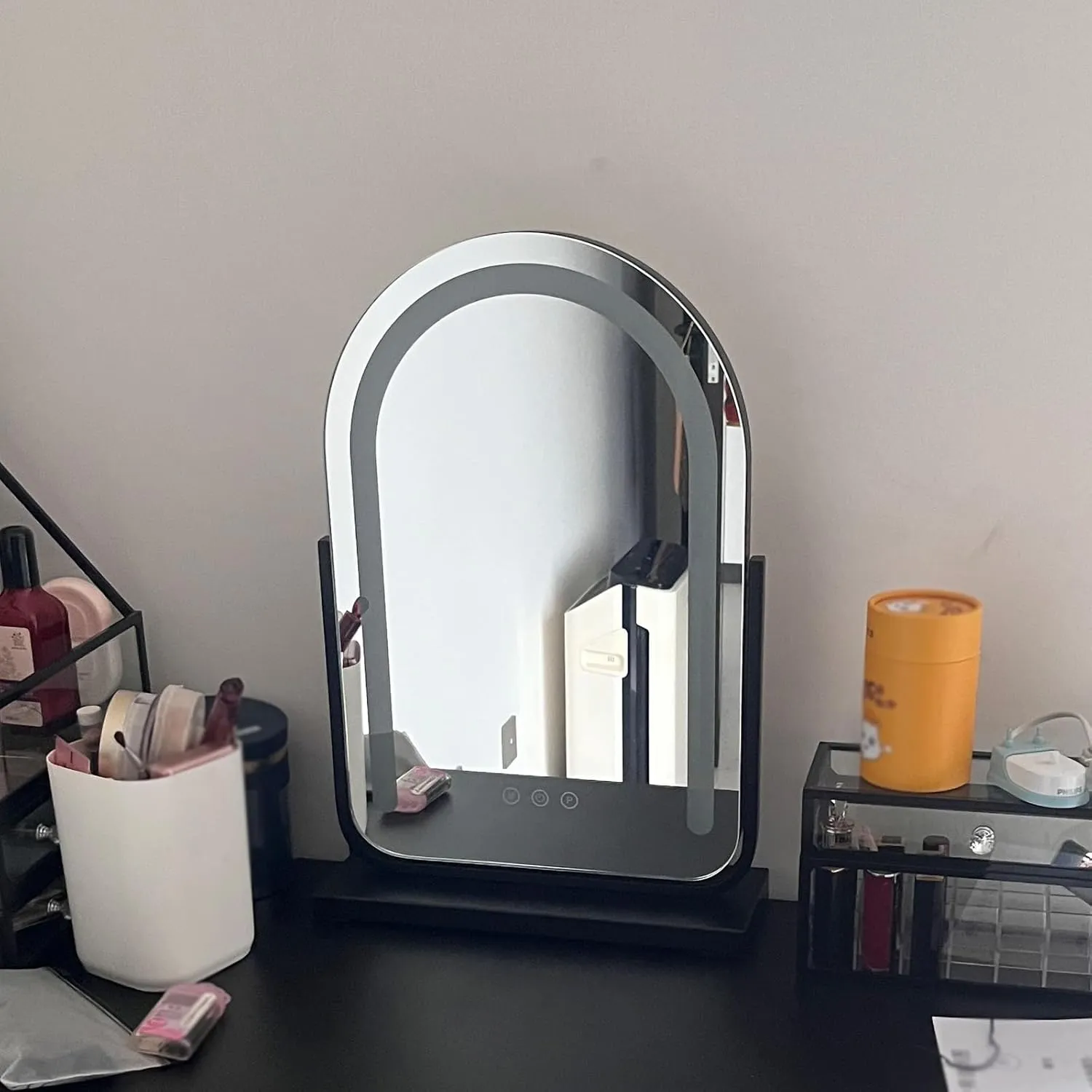 Lighted Makeup Mirror, Hollywood Vanity Mirror with Lights, Three Color Lighting Modes, Smart Touch Control, with Brightness Adjustable, 360°Rotation Tabletop Makeup Mirror(Gold,30x50cm)