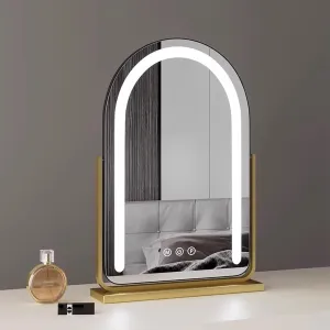 Lighted Makeup Mirror, Hollywood Vanity Mirror with Lights, Three Color Lighting Modes, Smart Touch Control, with Brightness Adjustable, 360°Rotation Tabletop Makeup Mirror(Gold,30x50cm)