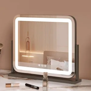 Lighted Makeup Mirror, Lighted Vanity Mirror Tabletop, Smart Touch with 3-Color Lighting, Led Mirror for Vanity Desk Tabletop(Black,55cm/21.7in)