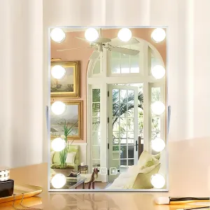 Lighted Makeup Mirror with 12 LED Bulbs, Hollywood Vanity Mirror with Lights, Auto ON/Off Sensitivity, 3 Color Lighting Modes, U-Shaped Bracket, Smart Touch Control
