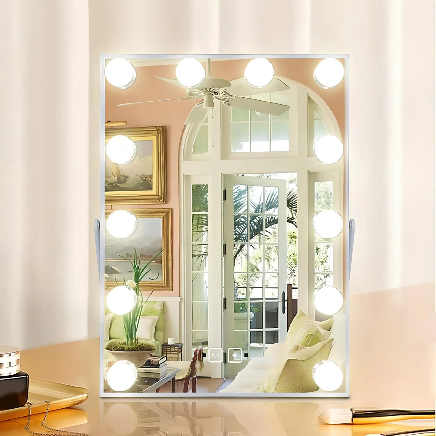 Lighted Makeup Mirror with 12 LED Bulbs, Hollywood Vanity Mirror with Lights, Auto ON/Off Sensitivity, 3 Color Lighting Modes, U-Shaped Bracket, Smart Touch Control