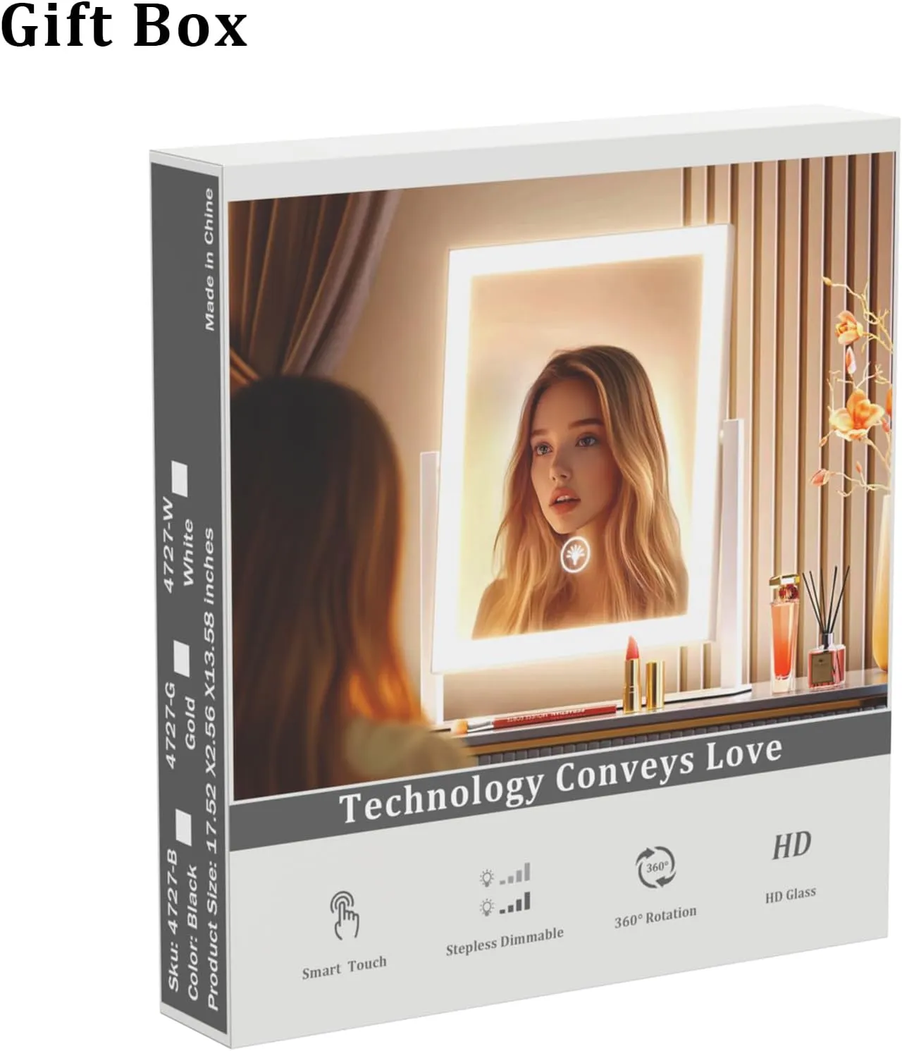 Lighted Makeup Mirror with Bluetooth, Hollywood Vanity Mirror with Lights, Three Color Lighting Modes, 5X Magnification Mirror, Smart Touch Control, 360°Rotation (15.2in,White,)