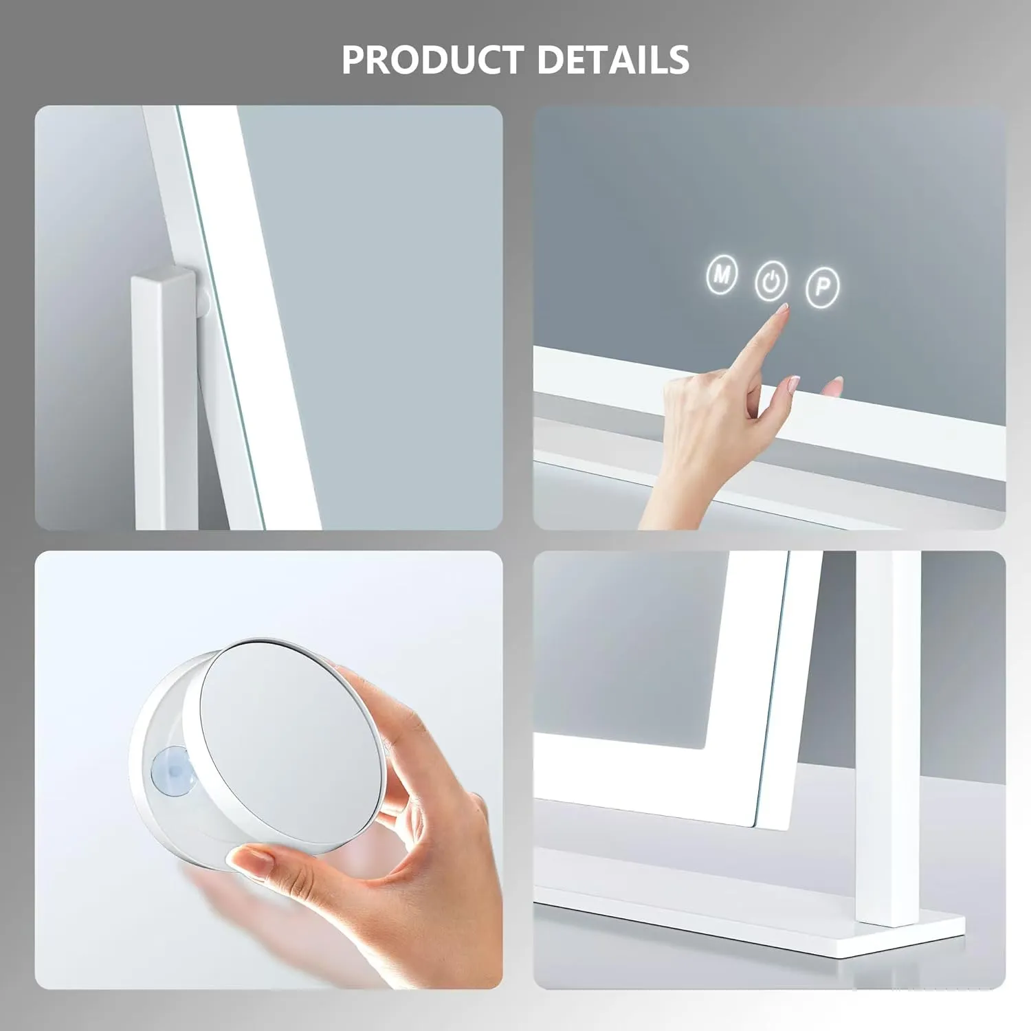 Lighted Makeup Mirror with Bluetooth, Hollywood Vanity Mirror with Lights, Three Color Lighting Modes, 5X Magnification Mirror, Smart Touch Control, 360°Rotation (15.2in,White,)