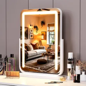 Lighted Makeup Mirror with Lights,Dimmable Touch Control Vanity Mirror for Desk/Bedroom,10X Magnifier & 360° Rotation,3 Color Modes for Flawless Application - Ideal Gifts for Her (White)