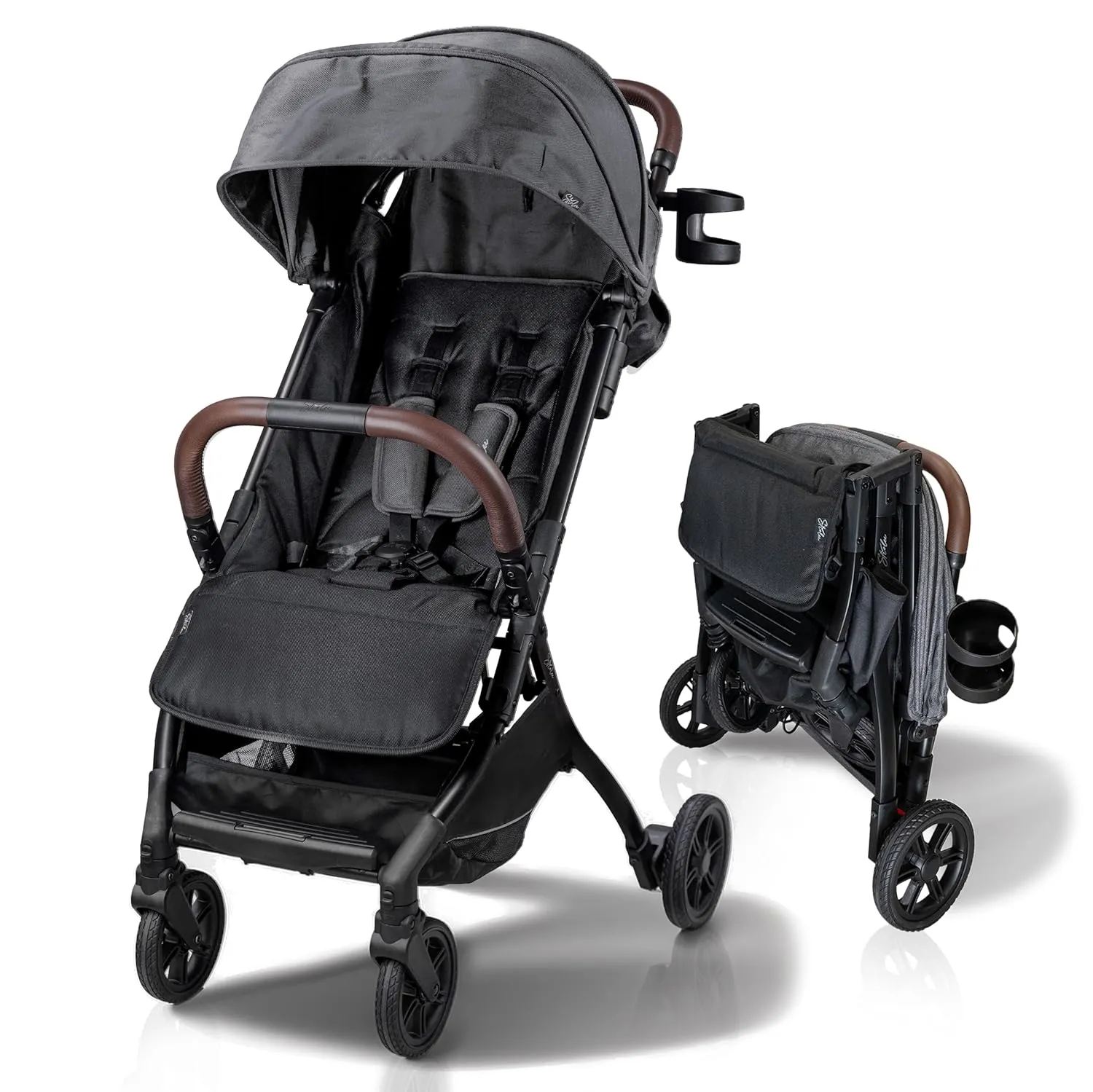Lightweight Baby & Toddler Stroller, Ultra Compact, Airplane-Friendly Travel Stroller, One-Handed Fold, Near Flat Recline, X-L Canopy & Parent Cup Holder -LinQ (v2 Shadow Grey)