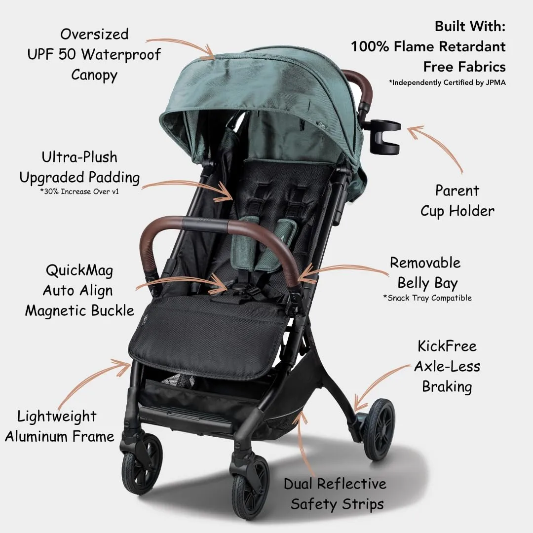 Lightweight Baby & Toddler Stroller, Ultra Compact, Airplane-Friendly Travel Stroller, One-Handed Fold, Near Flat Recline, X-L Canopy & Parent Cup Holder -LinQ (v2 Shadow Grey)