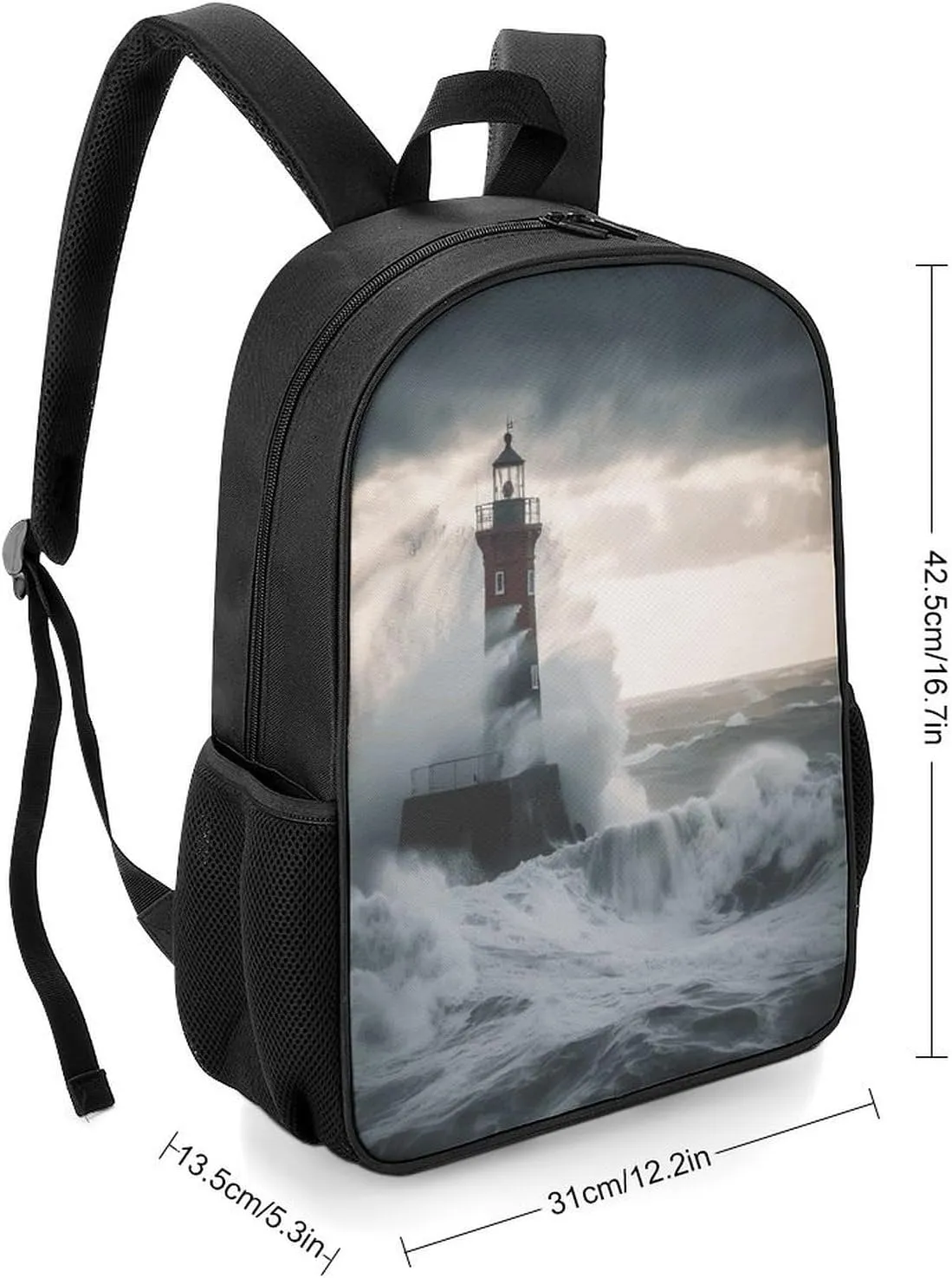 Lightweight Backpacks Cute Travel Bag Durable Lighthouse In Tempest Printing Small Travel Backpack For Women & Men