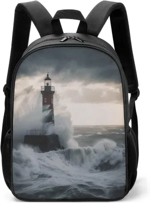 Lightweight Backpacks Cute Travel Bag Durable Lighthouse In Tempest Printing Small Travel Backpack For Women & Men