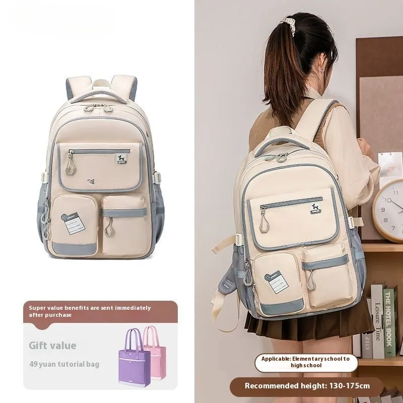 Lightweight New Large Capacity Spine Protection Girl Junior High School Backpack