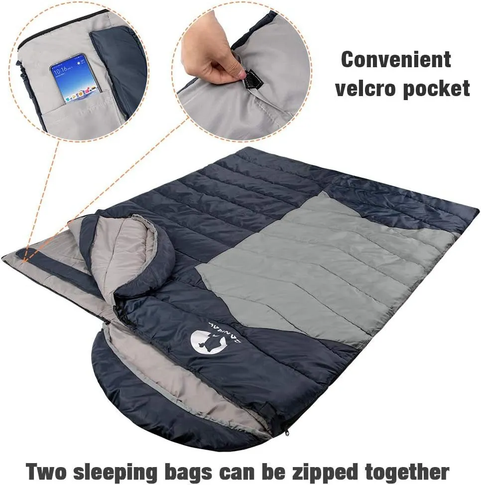 lightweight waterproof double sleeping bag for 2 with pillows