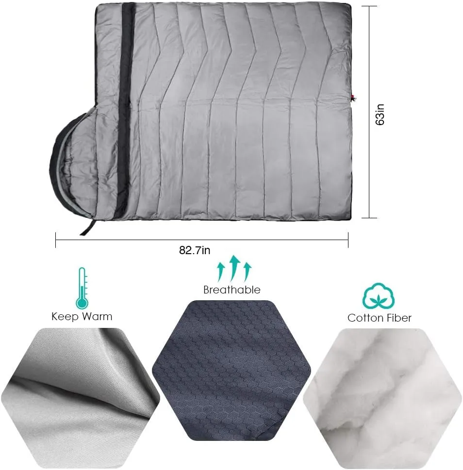 lightweight waterproof double sleeping bag for 2 with pillows