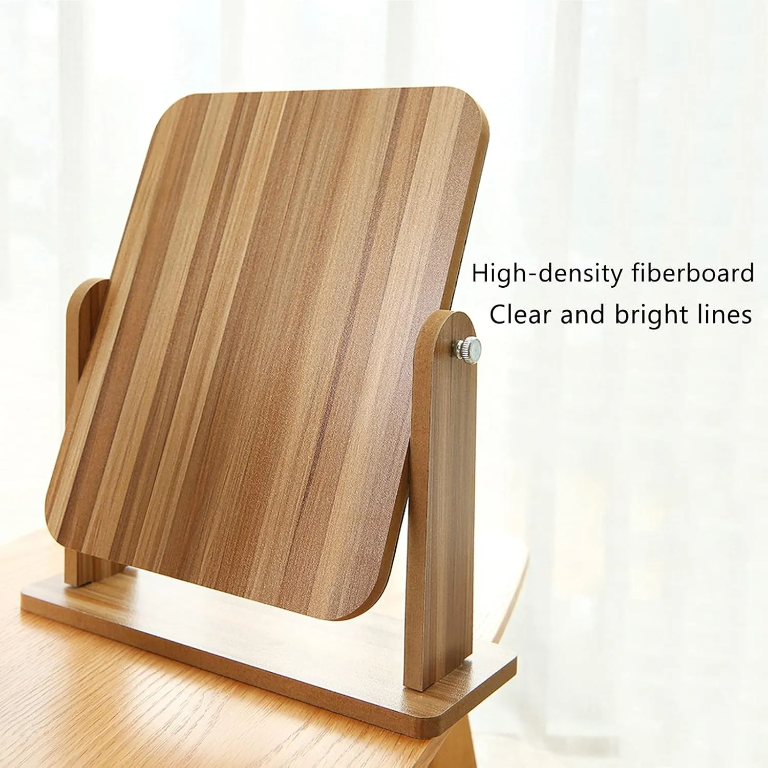 LIGUOYI Wooden Cosmetic Mirror, Desk Mirror, 360 ° Arbitrary Rotation, Table Mirror with Wood Frame, Small Standing Mirror for Desk(Square) (Size : 8.3" x 7.1")