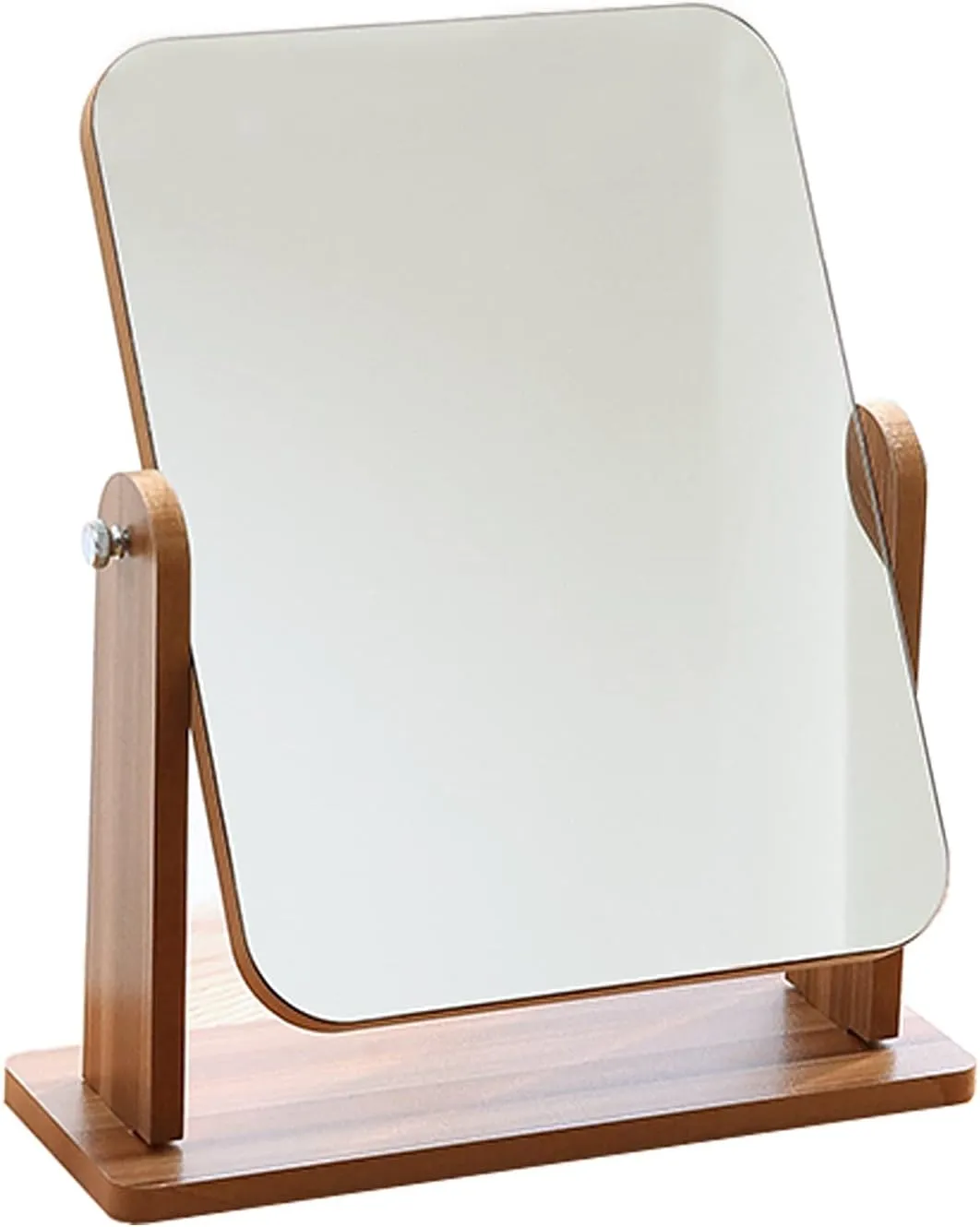LIGUOYI Wooden Cosmetic Mirror, Desk Mirror, 360 ° Arbitrary Rotation, Table Mirror with Wood Frame, Small Standing Mirror for Desk(Square) (Size : 8.3" x 7.1")