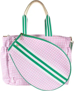 Lilly Pulitzer Tennis Tote Bag with Removable Shoulder Strap, Large Tennis Shoulder Bag for Tennis Racket, Pickleball, Racket Sports, Travel Bag, Pink Caning