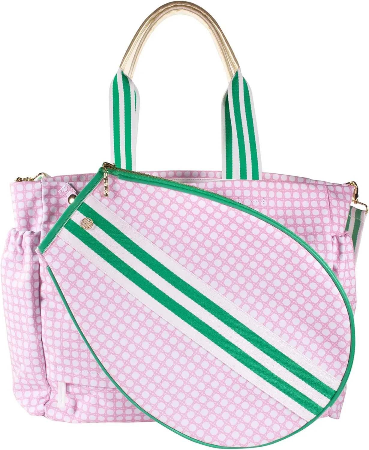 Lilly Pulitzer Tennis Tote Bag with Removable Shoulder Strap, Large Tennis Shoulder Bag for Tennis Racket, Pickleball, Racket Sports, Travel Bag, Pink Caning