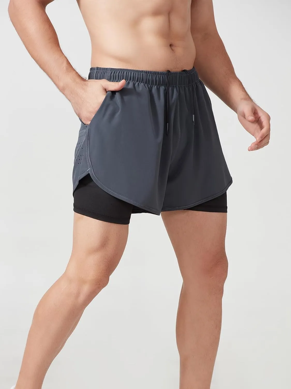 Litteking Men's Running Shorts 2 in 1 Gym Athletic Workout Short Pants Quick Dry Shorts with Pockets