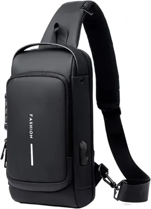 Lixada Men Sling Bag Pack with Lock Waterproof No-Theft Chest Bag with USB Charging Port Shoulder Bag Crossbody Backpack
