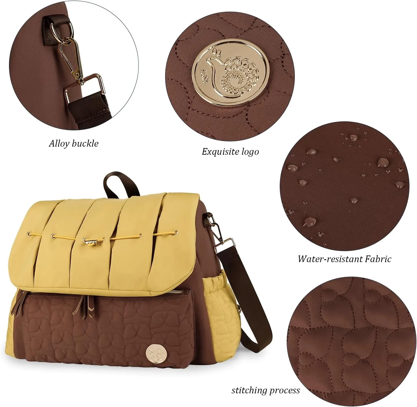 Lmbabter Diaper Bag Backpack Convertible Messenger Bag Travel Backpack Maternity Bags Stylish Baby Bag with Changing Pad for Mom (Brown)