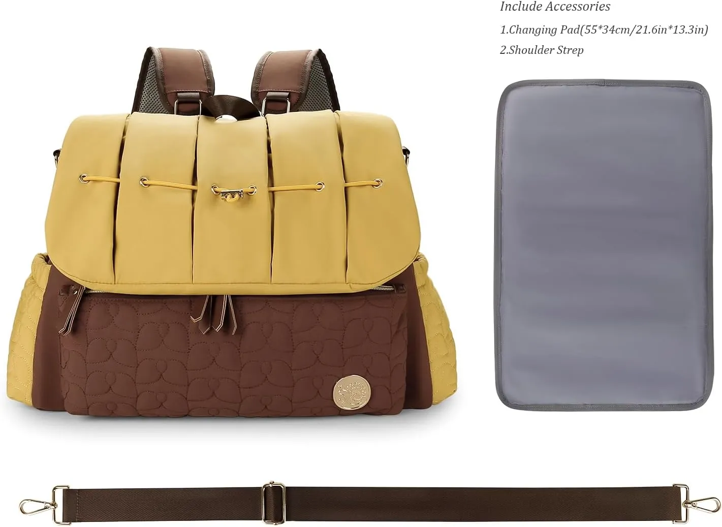 Lmbabter Diaper Bag Backpack Convertible Messenger Bag Travel Backpack Maternity Bags Stylish Baby Bag with Changing Pad for Mom (Brown)