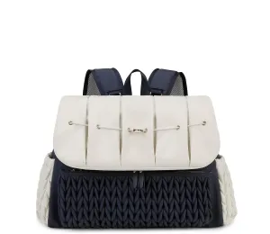 Lmbabter Diaper Bag Backpack Messenger Bag Travel Backpack Maternity Bags Stylish Baby Bag with Changing Pad for Mom (Dark Blue&Beige)