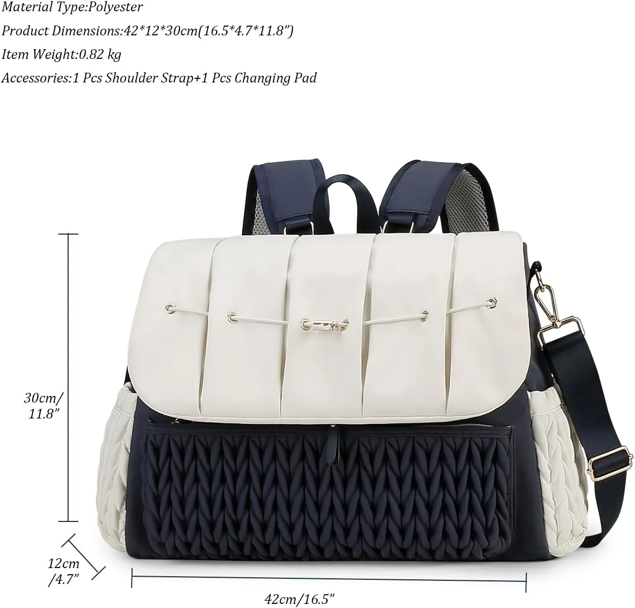 Lmbabter Diaper Bag Backpack Messenger Bag Travel Backpack Maternity Bags Stylish Baby Bag with Changing Pad for Mom (Dark Blue&Beige)