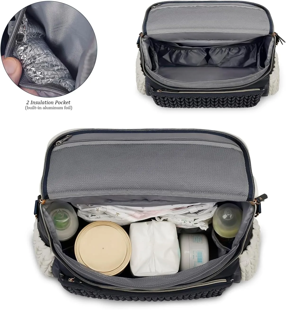 Lmbabter Diaper Bag Backpack Messenger Bag Travel Backpack Maternity Bags Stylish Baby Bag with Changing Pad for Mom (Dark Blue&Beige)