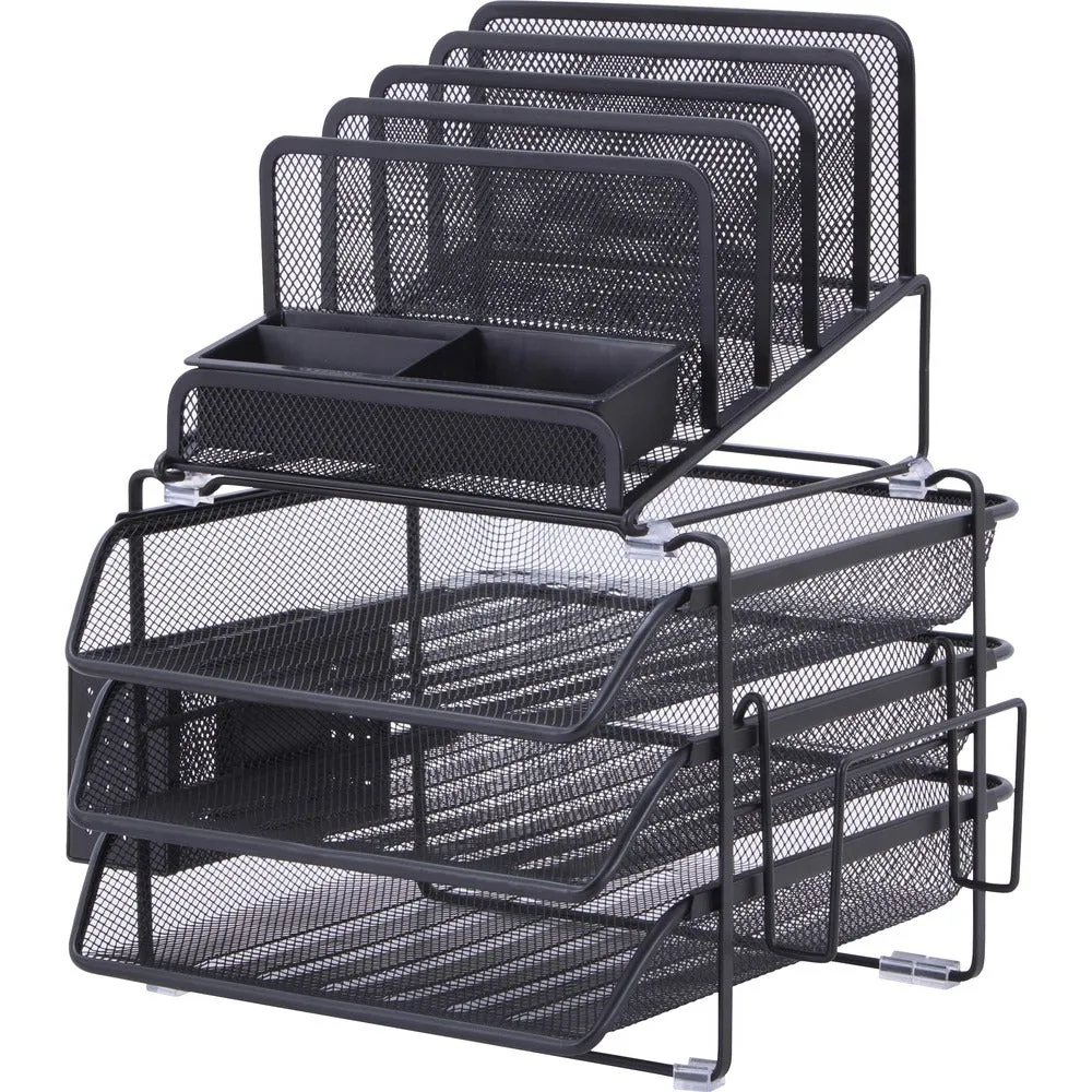 Lorell Mesh Desktop Organizer, 12-7/8"Wx14-3/8"Dx15-3/4"H, Black