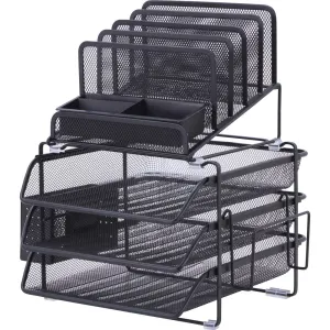 Lorell Mesh Desktop Organizer, 12-7/8"Wx14-3/8"Dx15-3/4"H, Black