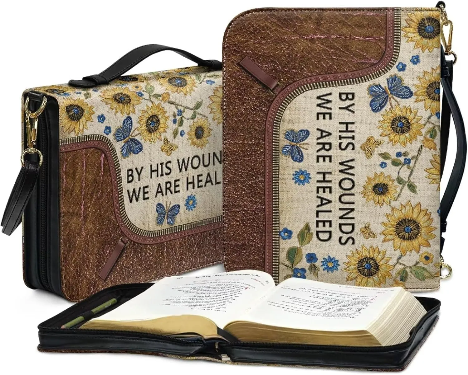 Lotusorchid Bible Tote Bag for Women Men, Bible Case with Pen Slot, Bible Book Cover with Removable Shoulder Strap