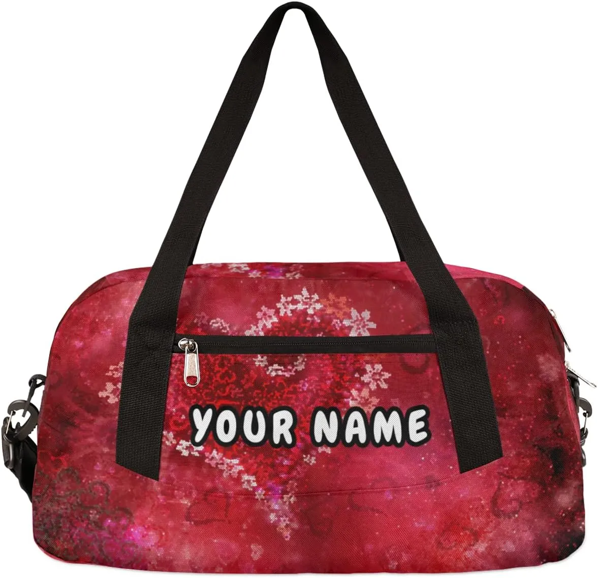 Love Hearts Valentines Day Personalized Kids Duffel Bag for Girls, Love Debris Custom Name Dance Bag Overnight Small Duffel Bag Carry On Weekend Sports Travel Bag for School Practice Gymnastics Ballet