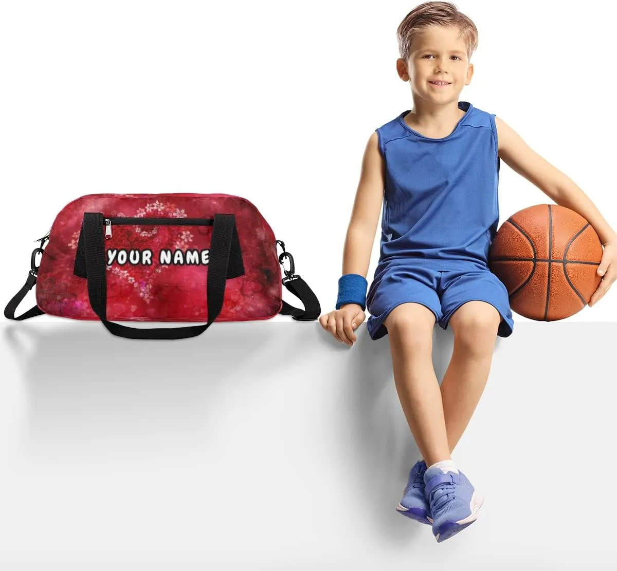 Love Hearts Valentines Day Personalized Kids Duffel Bag for Girls, Love Debris Custom Name Dance Bag Overnight Small Duffel Bag Carry On Weekend Sports Travel Bag for School Practice Gymnastics Ballet