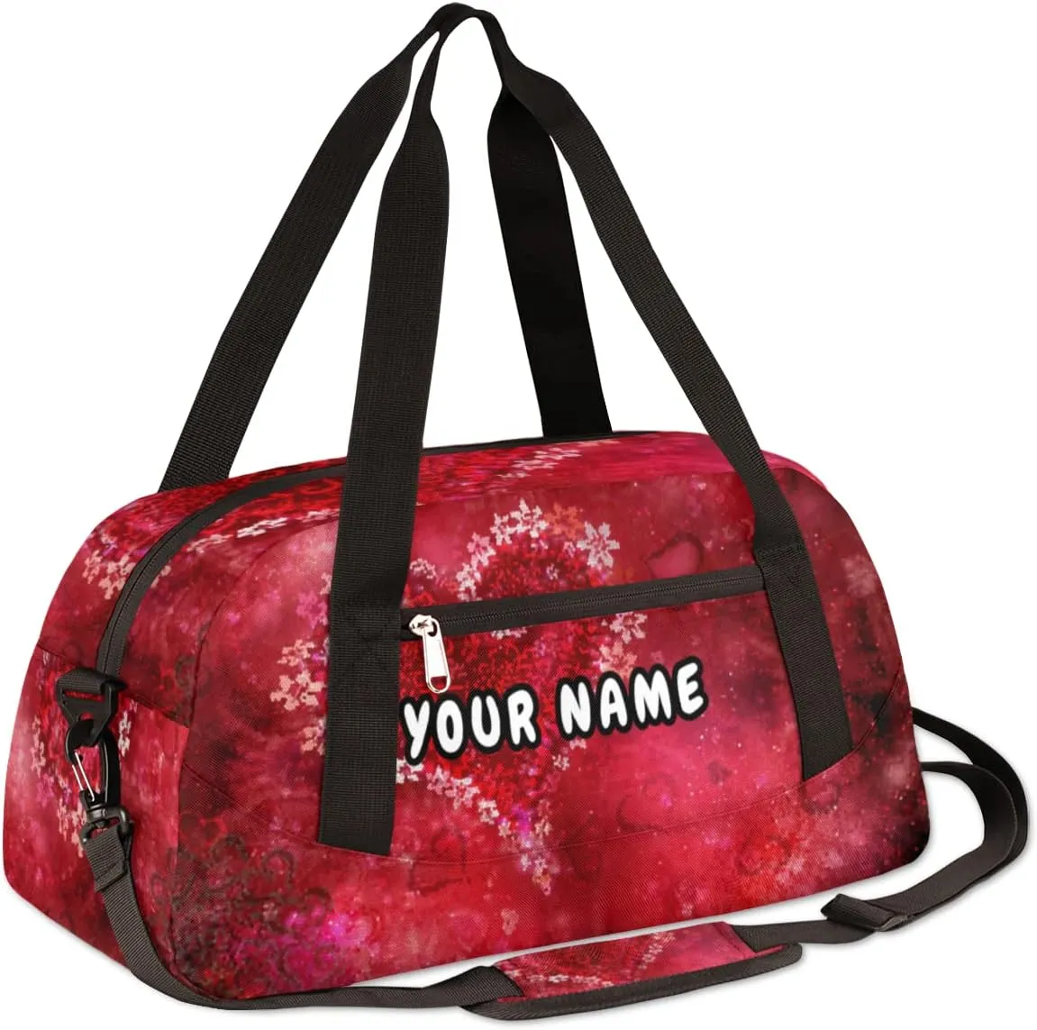 Love Hearts Valentines Day Personalized Kids Duffel Bag for Girls, Love Debris Custom Name Dance Bag Overnight Small Duffel Bag Carry On Weekend Sports Travel Bag for School Practice Gymnastics Ballet