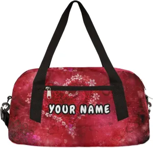Love Hearts Valentines Day Personalized Kids Duffel Bag for Girls, Love Debris Custom Name Dance Bag Overnight Small Duffel Bag Carry On Weekend Sports Travel Bag for School Practice Gymnastics Ballet