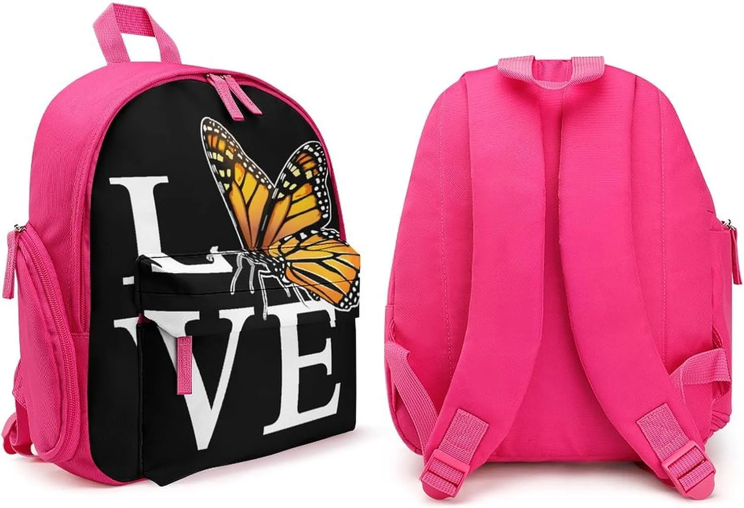 Love Monarch Butterfly Backpack Cute Mini Laptop Bag Travel Daypacks Adjustable Shoulder Strap Pink-style
