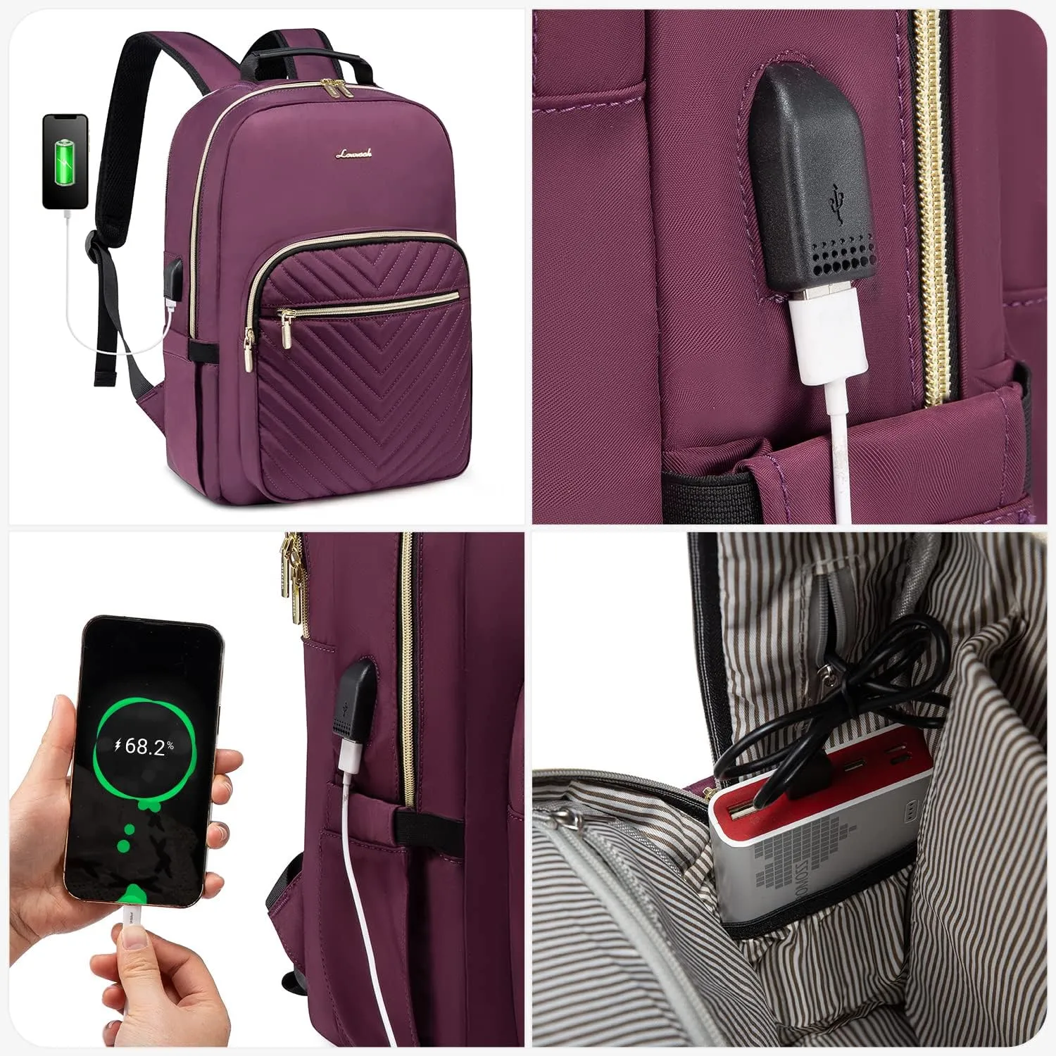 LOVEVOOK Laptop Backpack for Women 17.3 inch,Cute Womens Travel Backpack Purse,Professional Laptop Computer Bag,Waterproof Work Business Teacher Bags Carry on Backpack with USB Port,Deep-Purple