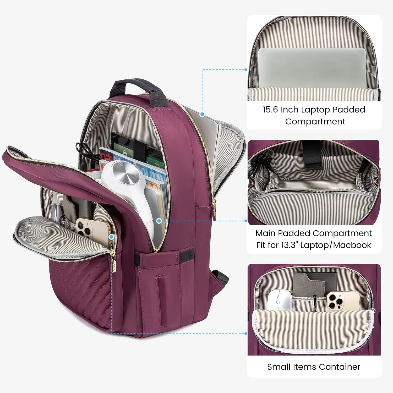 LOVEVOOK Laptop Backpack for Women 17.3 inch,Cute Womens Travel Backpack Purse,Professional Laptop Computer Bag,Waterproof Work Business Teacher Bags Carry on Backpack with USB Port,Deep-Purple