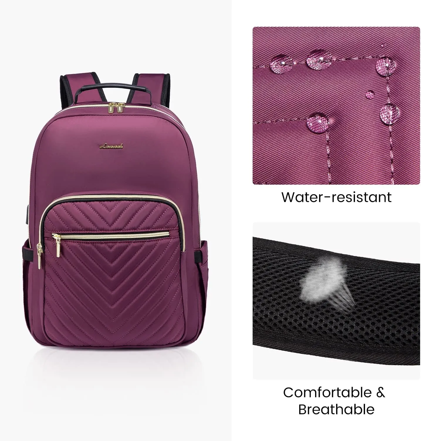 LOVEVOOK Laptop Backpack for Women 17.3 inch,Cute Womens Travel Backpack Purse,Professional Laptop Computer Bag,Waterproof Work Business Teacher Bags Carry on Backpack with USB Port,Deep-Purple